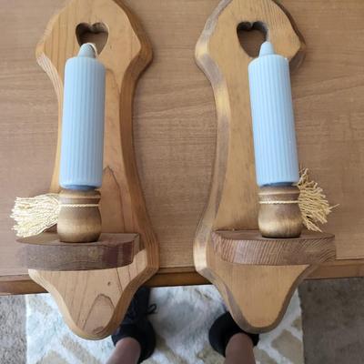 2 Wood Wall Candle Sconces.