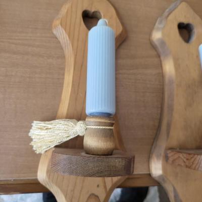 2 Wood Wall Candle Sconces.