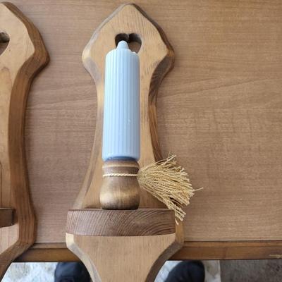 2 Wood Wall Candle Sconces.