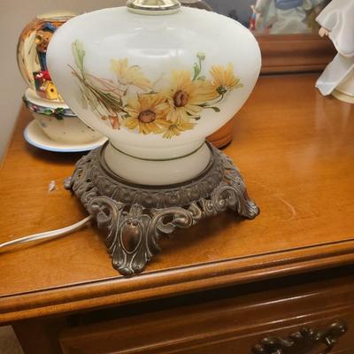 Wood End Table with Radio and Lamp