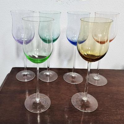 Lot #59  Lot of 6 Vintage MidCentury Modern Wine Glasses - never used