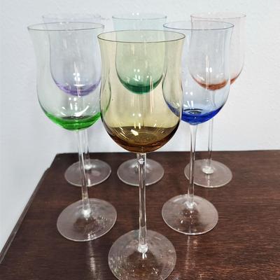 Lot #59  Lot of 6 Vintage MidCentury Modern Wine Glasses - never used