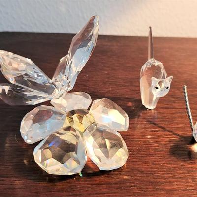 Lot #64  3 Piece Lot Swarovski Crystal - 2 cats, butterfly