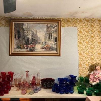 Red, Pink, Cobalt Blue and Forest Green Depression Glass Sets