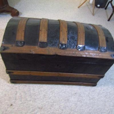 Antique Wood and Metal Dome Top Trunk