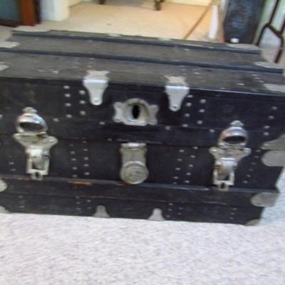 Antique Wood Lined Metal Trunk