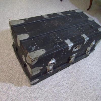 Antique Wood Lined Metal Trunk