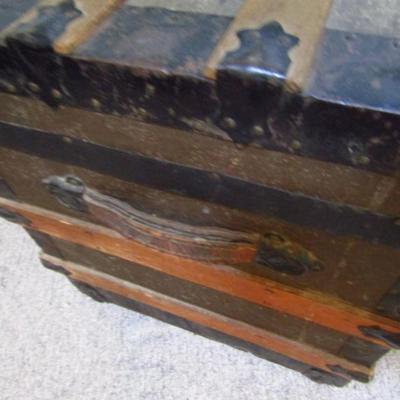 Antique Wood Trunk with Metal Accents