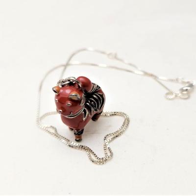 Lot #70  Jewelry Lot - 1980's Jeanne Bug Brooch and Sterling/Carnelian Cat Necklace