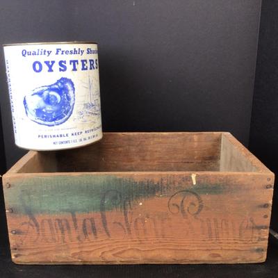 608 Quality Oyster Can & Vintage Prune Advertising Crate