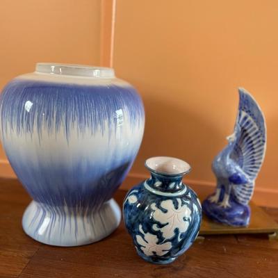 Blue and white pottery and lamps