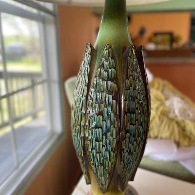 MCM green pottery lamp