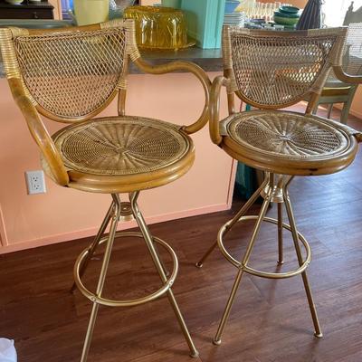 Vintage rattan swivel stools