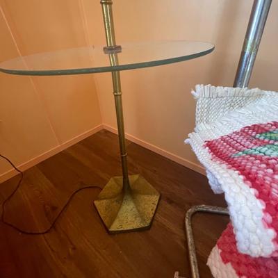 Vintage lamp table, chair and rag rugs