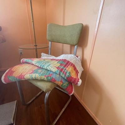 Vintage lamp table, chair and rag rugs
