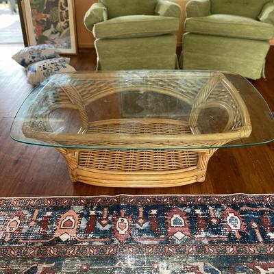 Rattan and glass coffee table