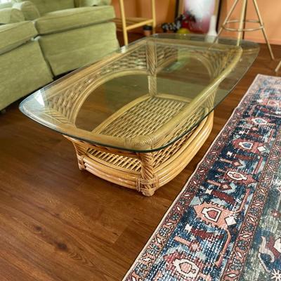 Rattan and glass coffee table