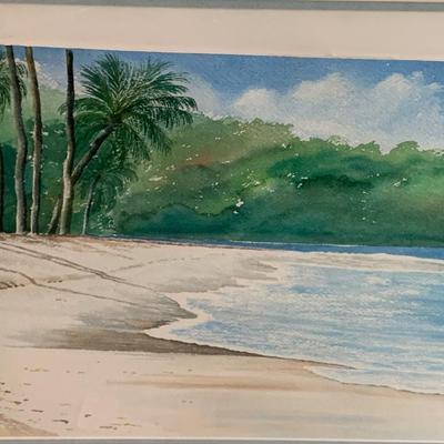 Grand Anse Beach Spencer Ellis Watercolor Matted/Framed
