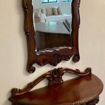 Antique Mahogany Mirror And Console