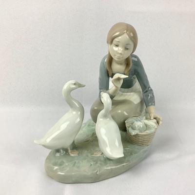 Lot 576 Vintage LLADRO, Retired Gloss Porcelain Figurine, made in Spain, â€œ Food for Ducks â€œ
