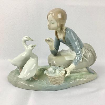 Lot 576 Vintage LLADRO, Retired Gloss Porcelain Figurine, made in Spain, â€œ Food for Ducks â€œ