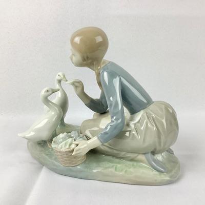 Lot 576 Vintage LLADRO, Retired Gloss Porcelain Figurine, made in Spain, â€œ Food for Ducks â€œ