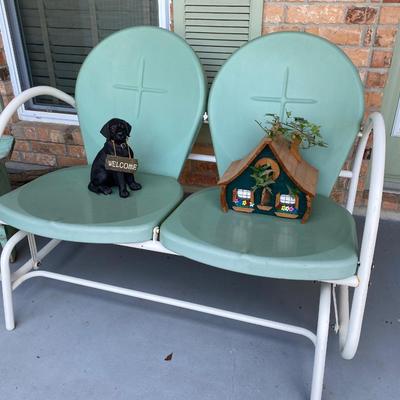 Vintage light green metal porch glider