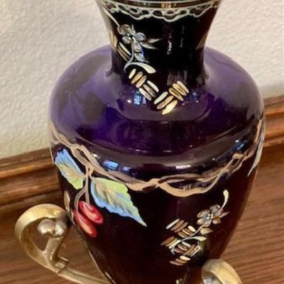 Purple Fenton Vase With Brass Stand