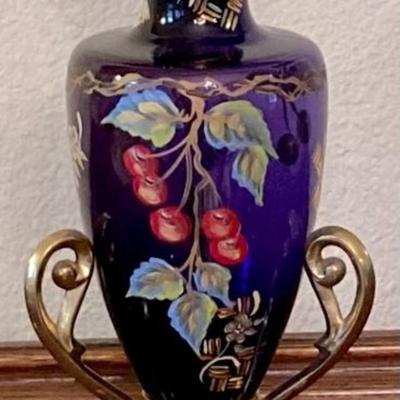 Purple Fenton Vase With Brass Stand