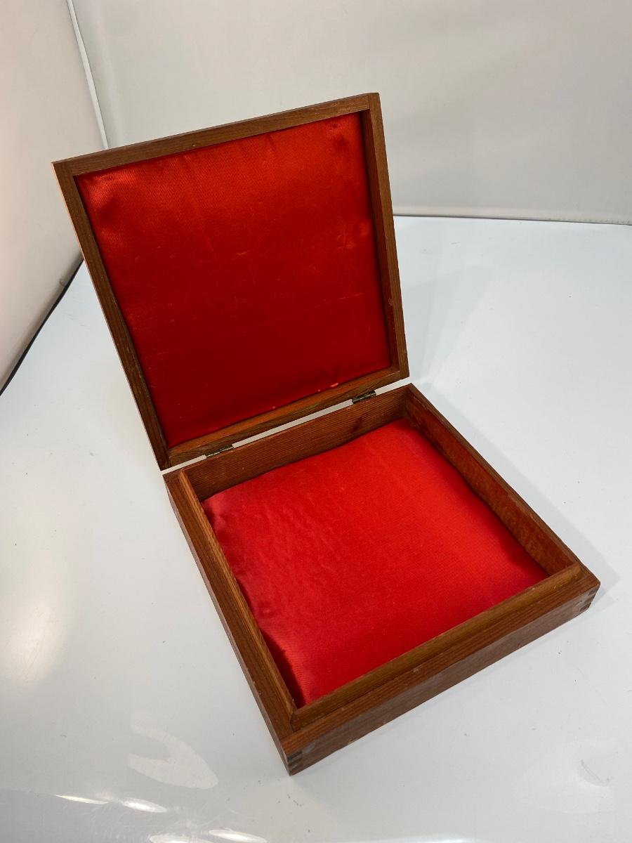 Vintage Square Hinged Lid Wood Box with Rose Flower Stamped Embossed