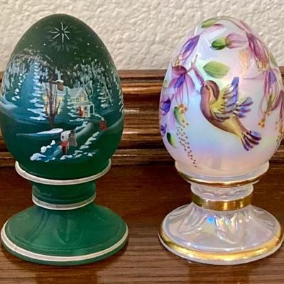 Two Fenton Hand Painted Glass Eggs