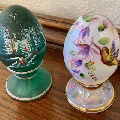Two Fenton Hand Painted Glass Eggs