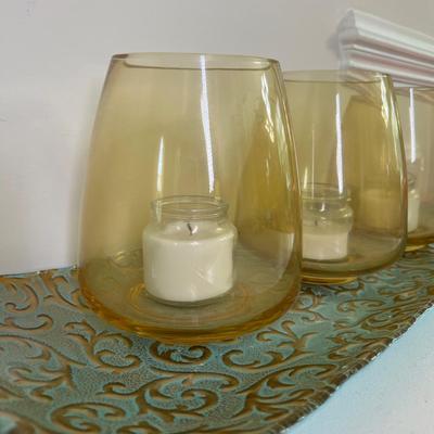 3 Glass Votive Holders with Decorative Glass Plate