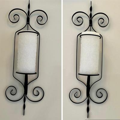 Pair Iron Decorative Wall Sconces with Candles