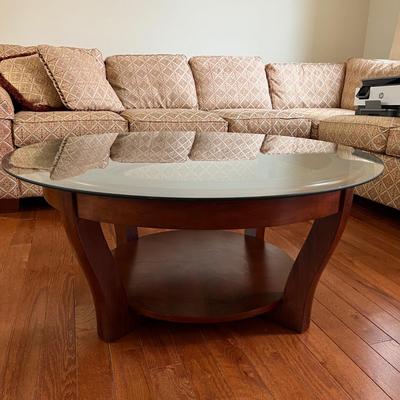 Round Glass Top Wooden Coffee Table