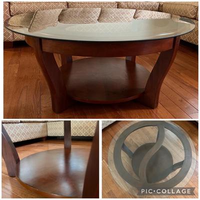 Round Glass Top Wooden Coffee Table