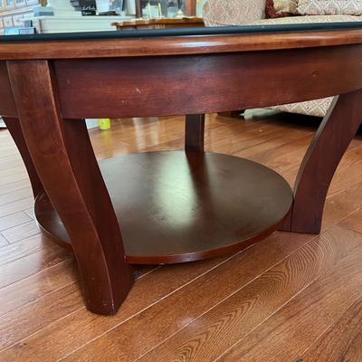 Round Glass Top Wooden Coffee Table