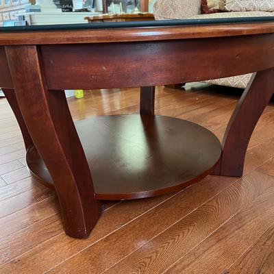 Round Glass Top Wooden Coffee Table