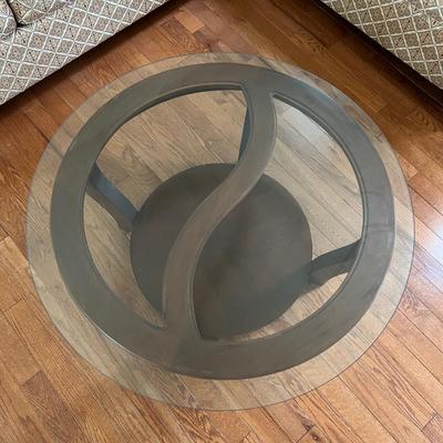 Round Glass Top Wooden Coffee Table