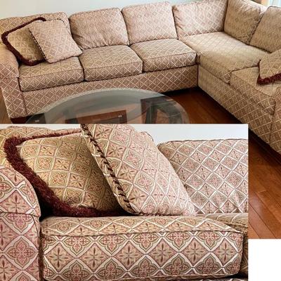 La-Z-Boy L Shaped Sectional Couch Maroon Tan Cream