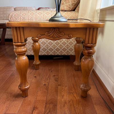 Pair Wooden Glass Top Side Tables