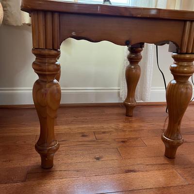 Pair Wooden Glass Top Side Tables