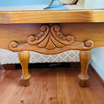 Pair Wooden Glass Top Side Tables