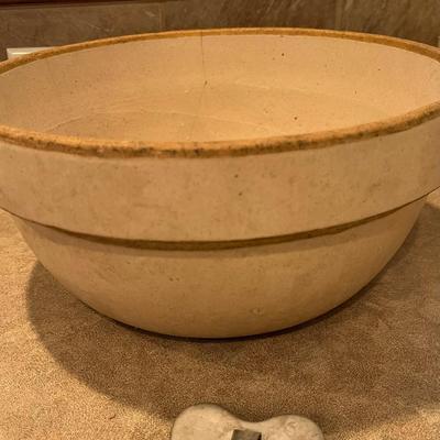 Crock Bowl & Vintage Egg Beater