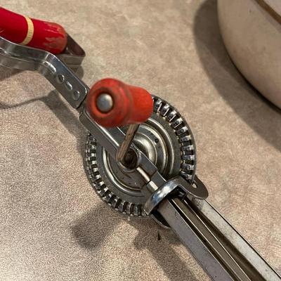 Crock Bowl & Vintage Egg Beater