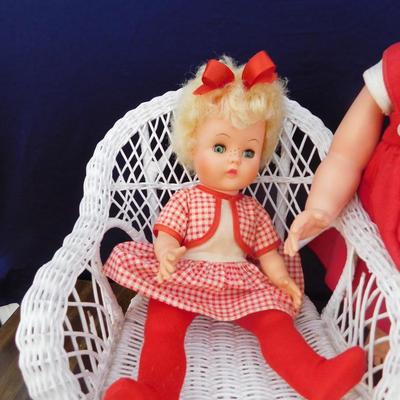 VINTAGE DOLLY'S IN RED AND ACCESSORIZING ITEMS OF DECOR