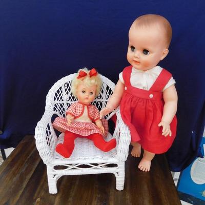 VINTAGE DOLLY'S IN RED AND ACCESSORIZING ITEMS OF DECOR