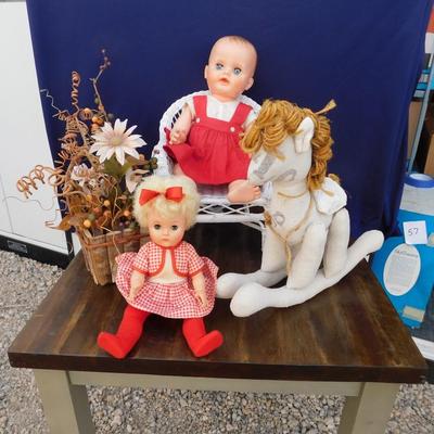 VINTAGE DOLLY'S IN RED AND ACCESSORIZING ITEMS OF DECOR