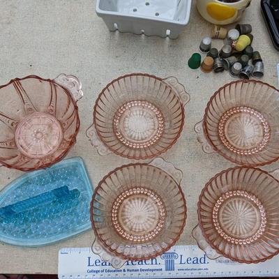 Anchor Hocking Old Cafe Pink Depression Glass, etc