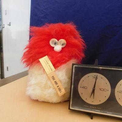EATON REDS MASCOT, VINTAGE THERMOMETER, AND ANOTHER LITTLE GUY